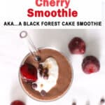 pouring black forest and chocolate cherry smoothie.