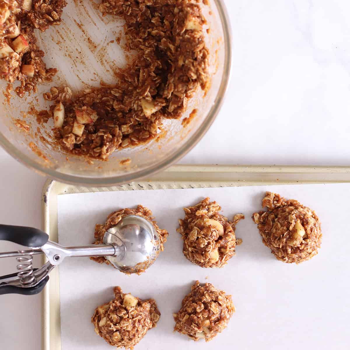 scoop no bake apple spice cookies.