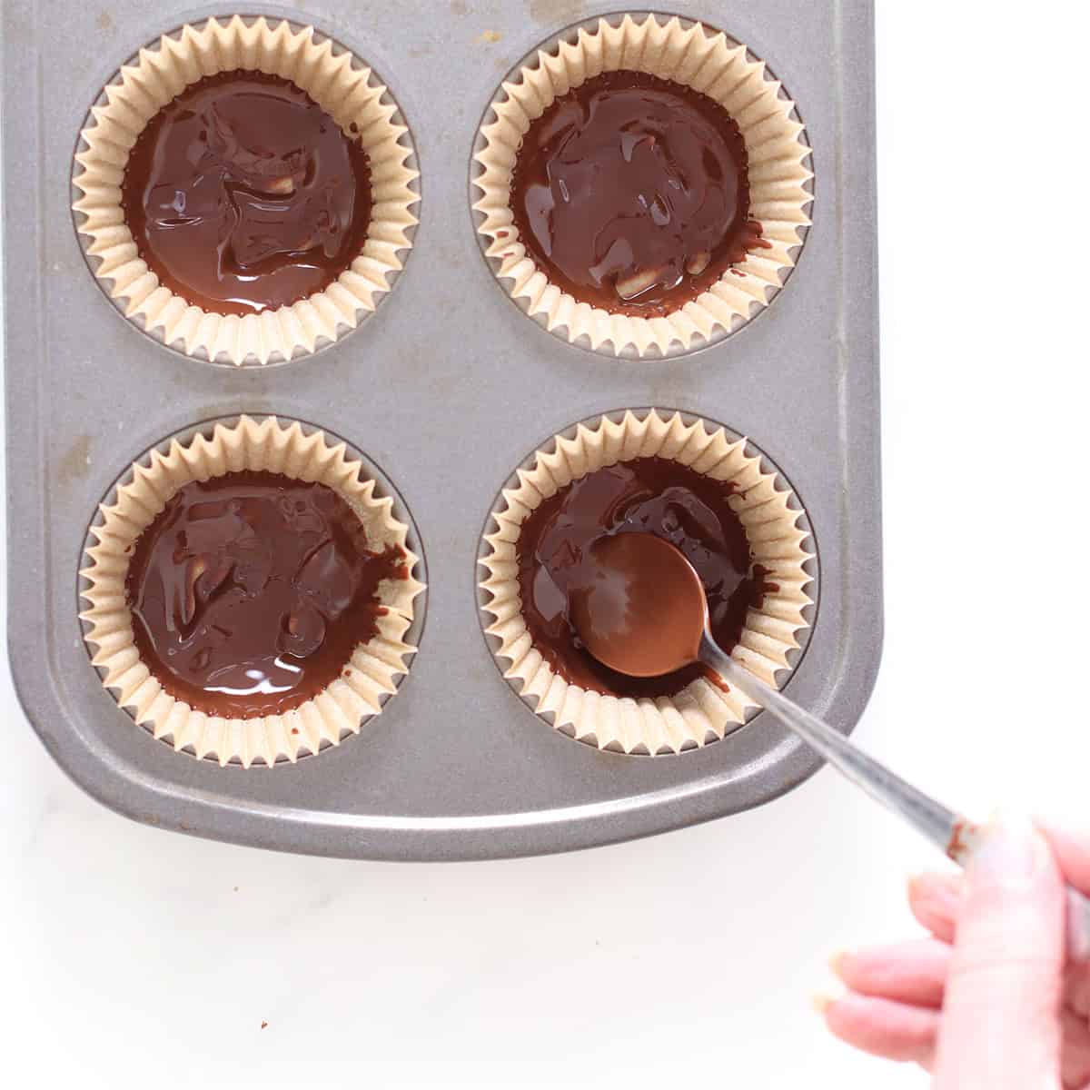 chocolate coated cups for peanut butter pumpkin cups.