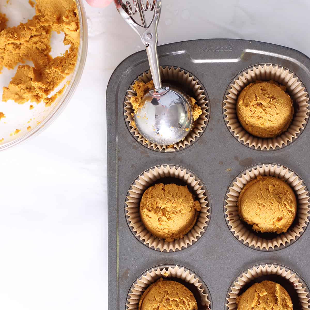 pumpkin peanut butter filling in cups.