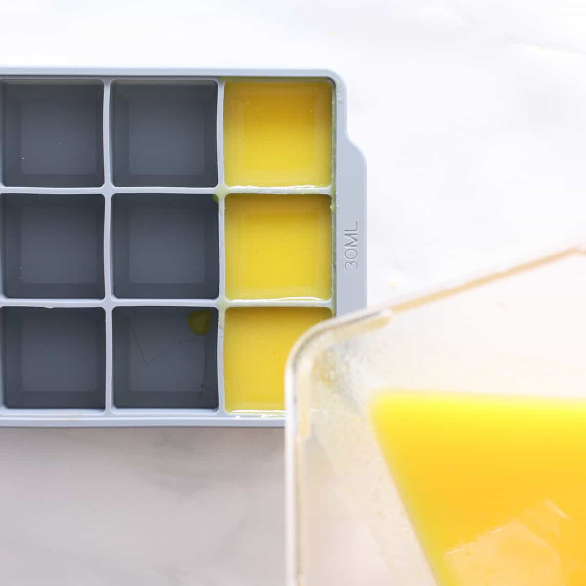 pour immunity cubes into ice cube trays.