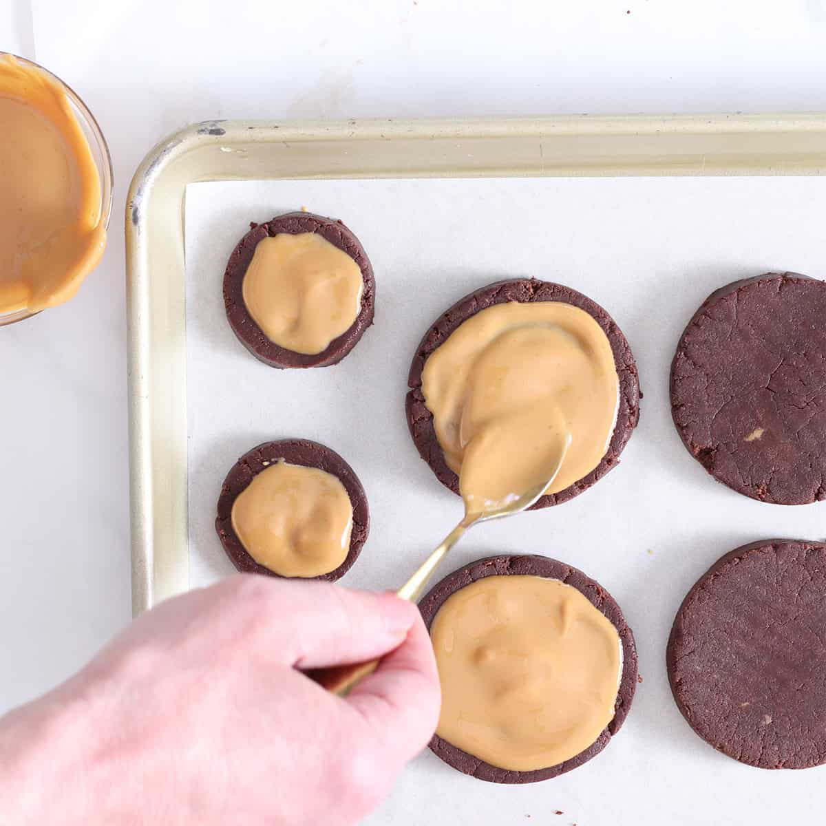 peanut butter buckeye cookies with peanut butter topping.