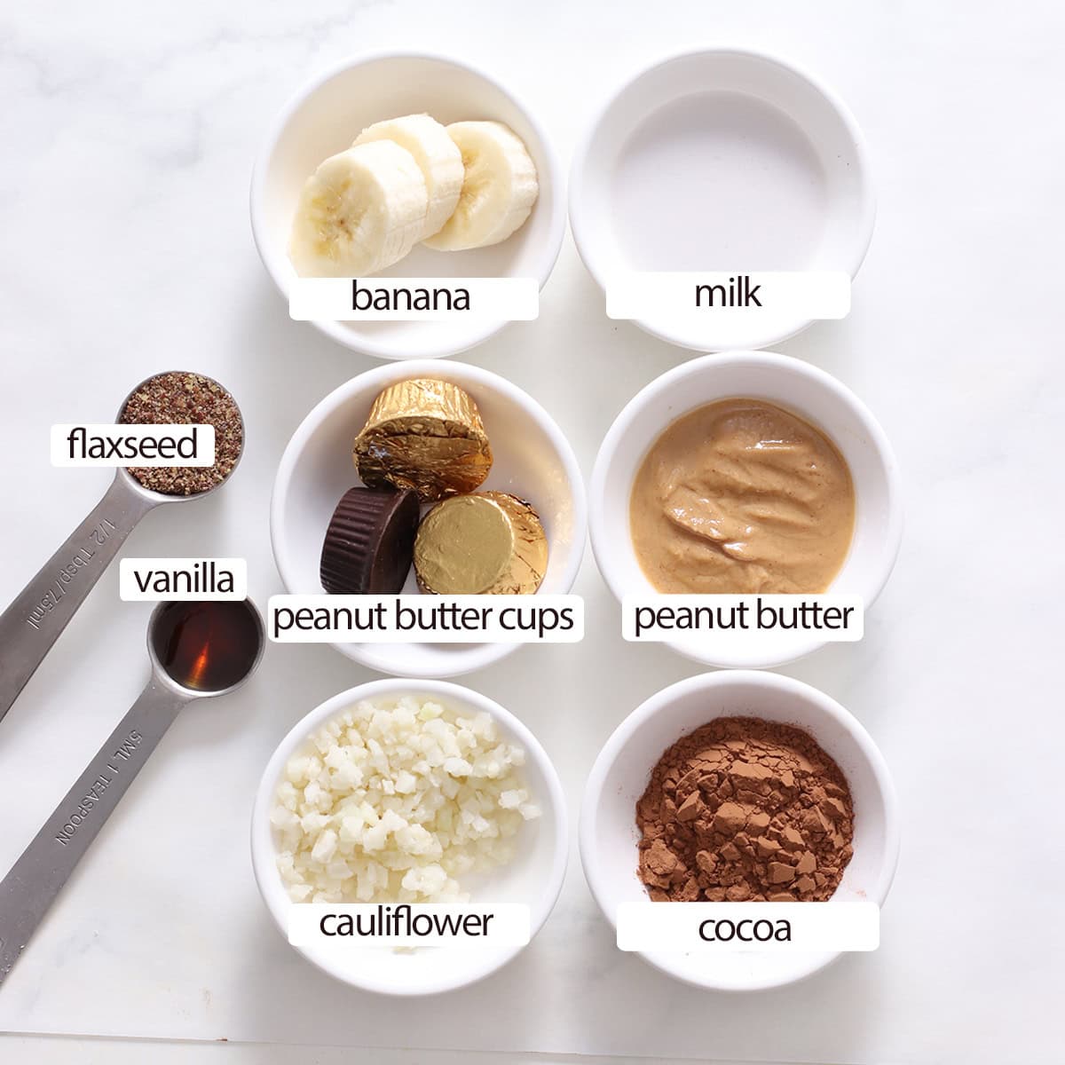 peanut butter cup smoothie ingredients.