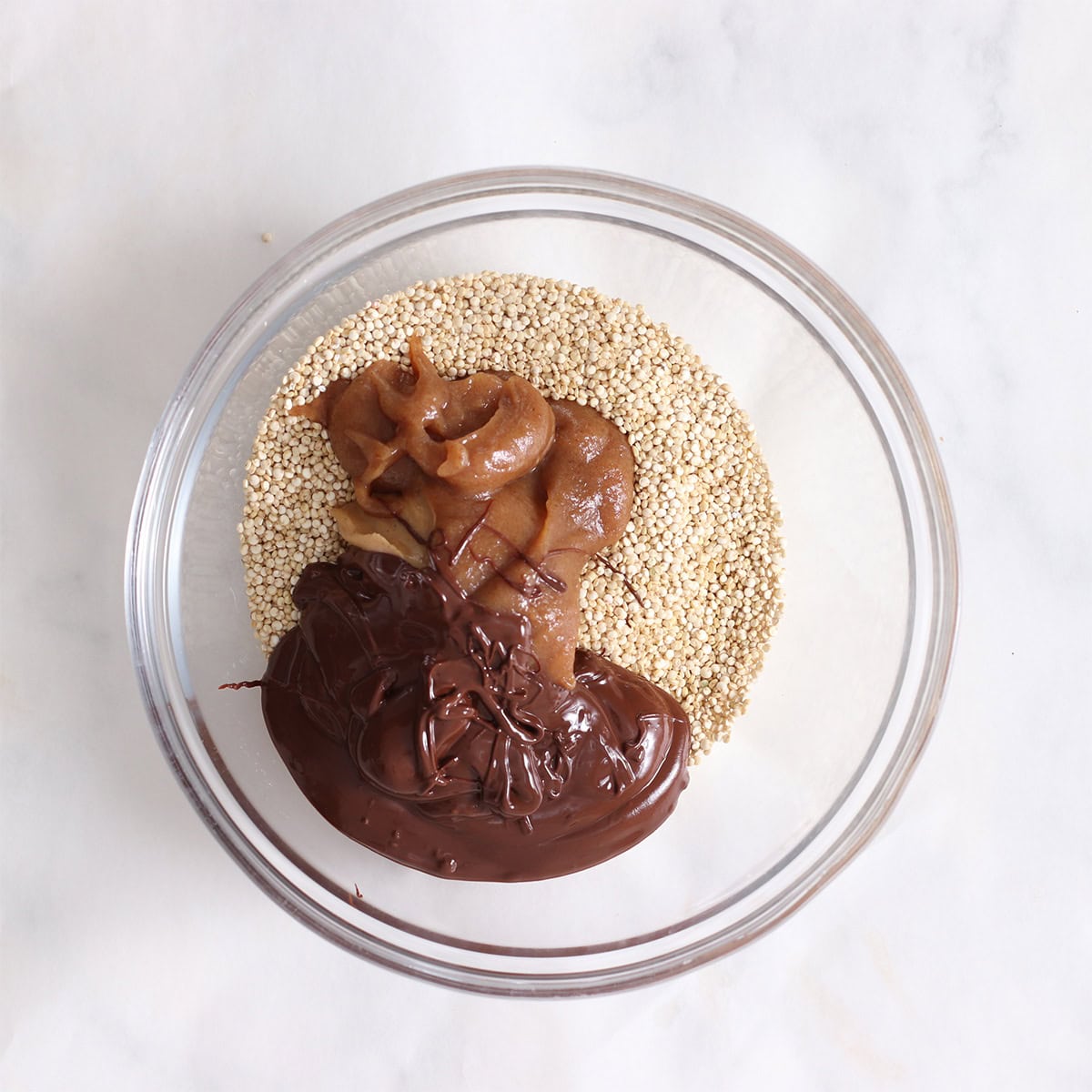 chocolate quinoa crisps ingredients in a bowl.