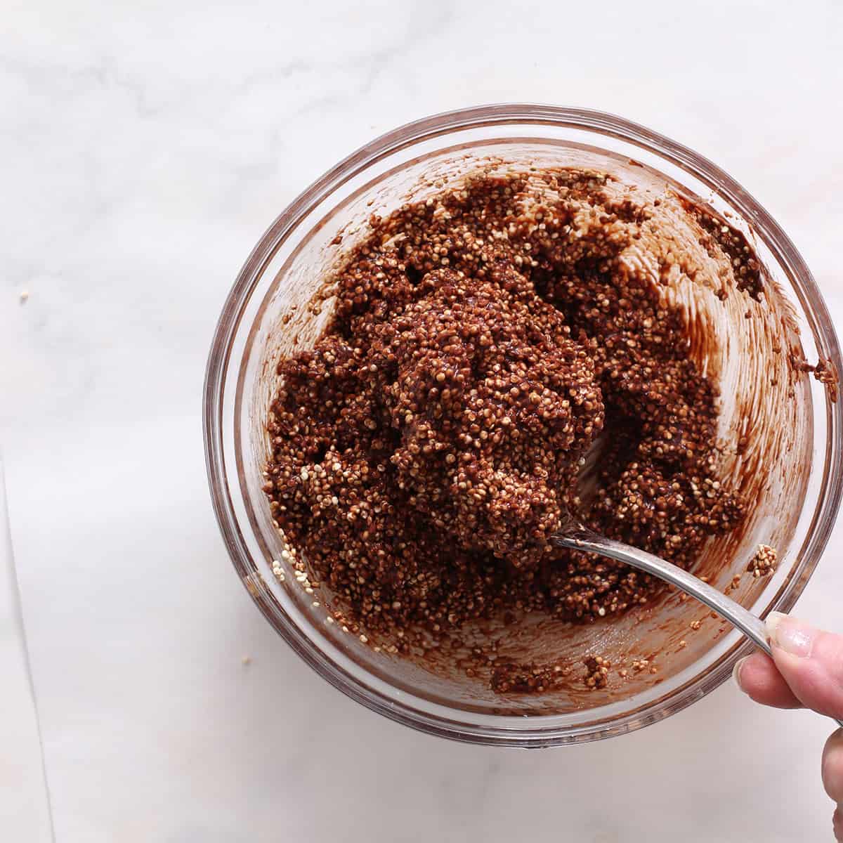 chocolate quinoa crisps batter.