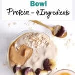 protein banana smoothie bowl with chocolate coated banana slices.