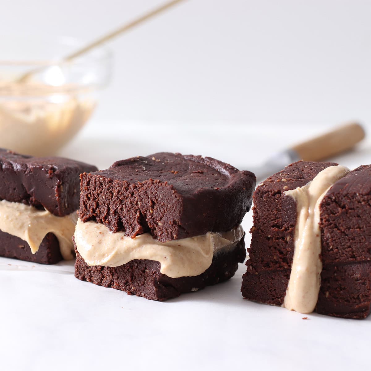 peanut butter stuffed brownie batter in a loaf pan.