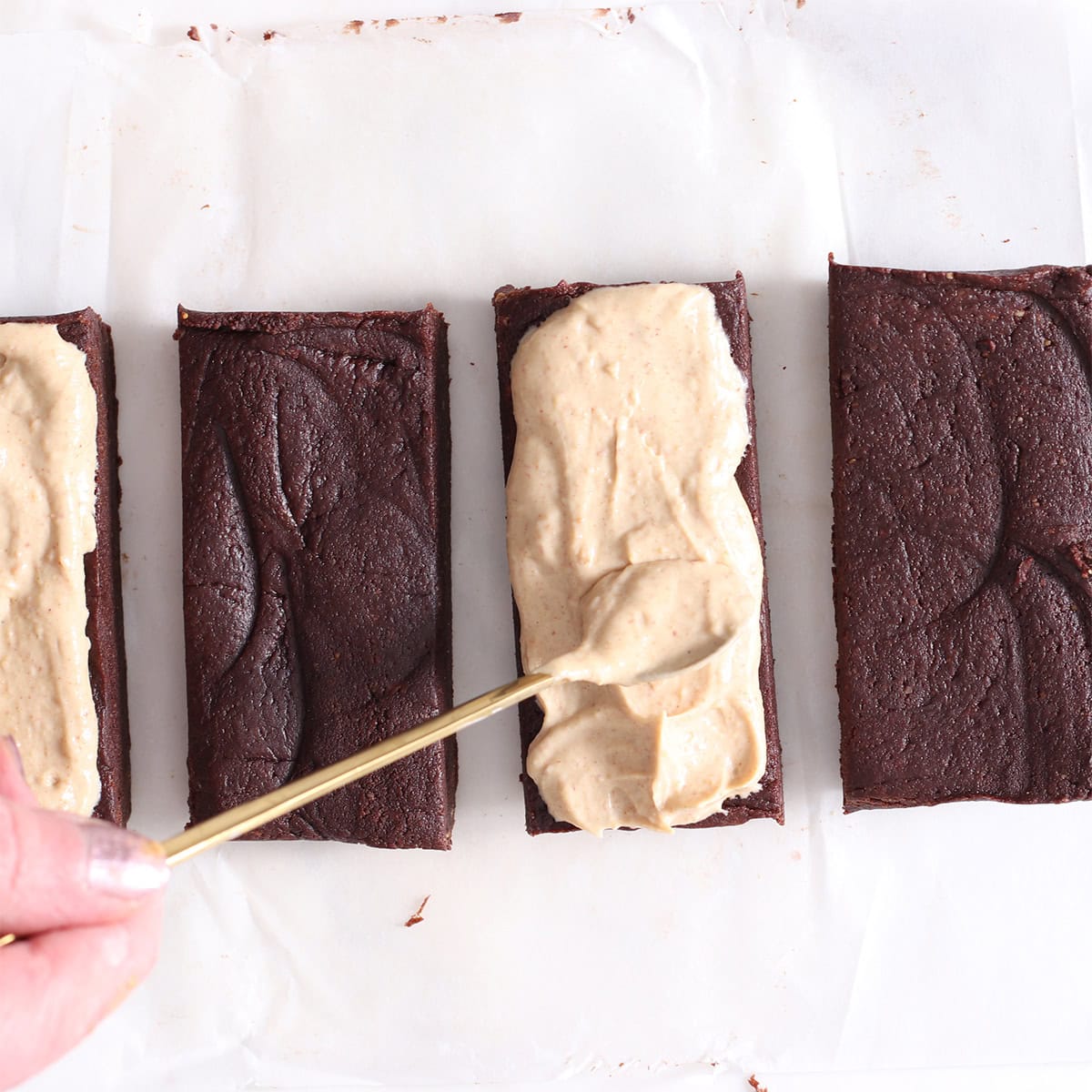 peanut butter stuffed brownie batter in a loaf pan.