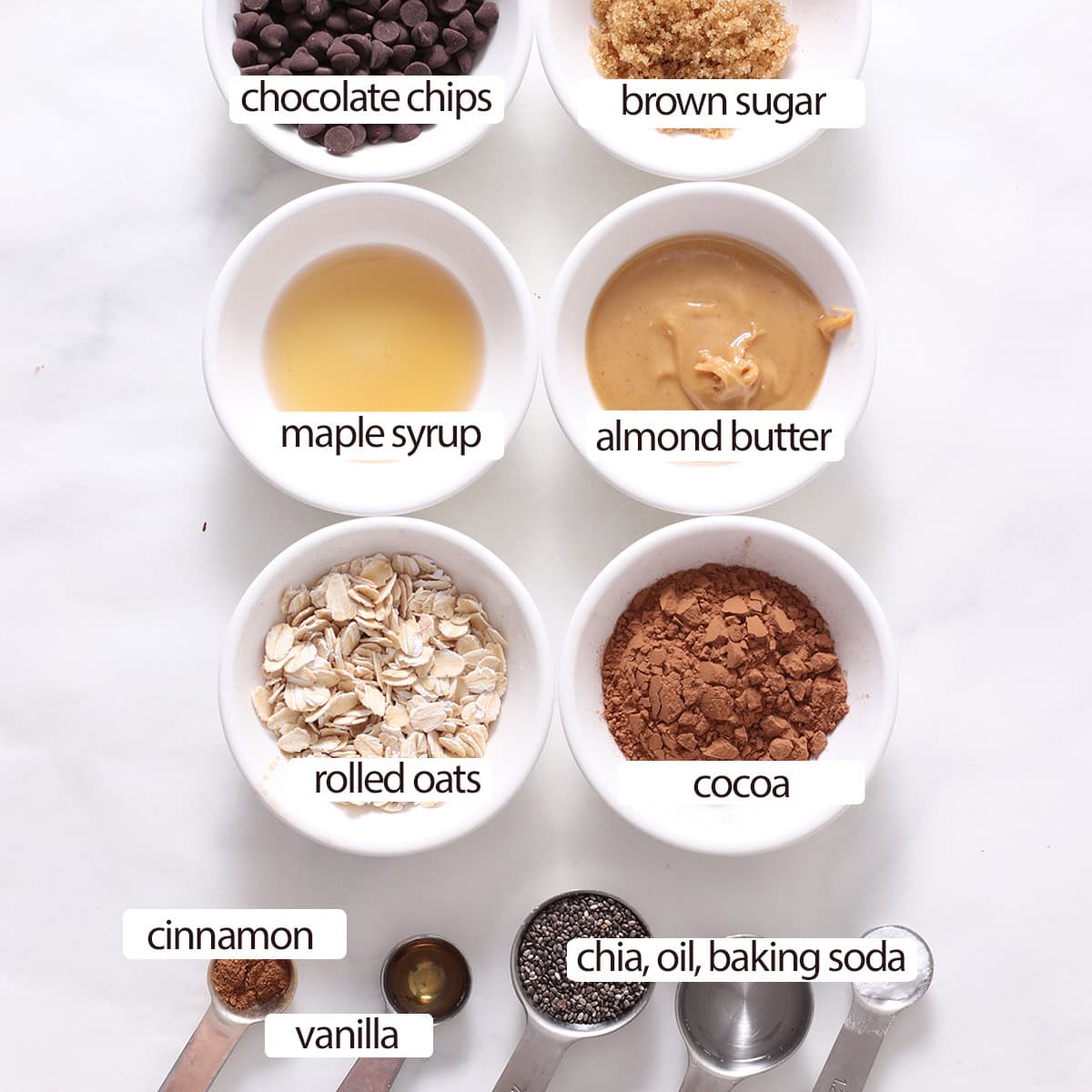 chocolate cookie granola ingredients.
