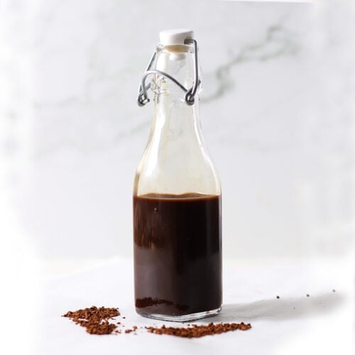 coffee syrup in a bottle.