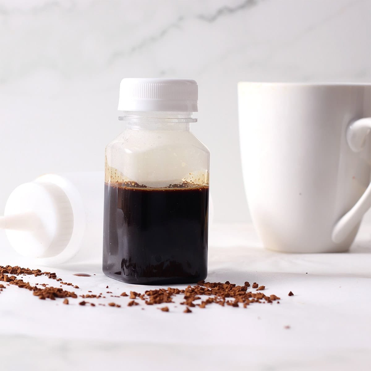 coffee syrup in a bottle.