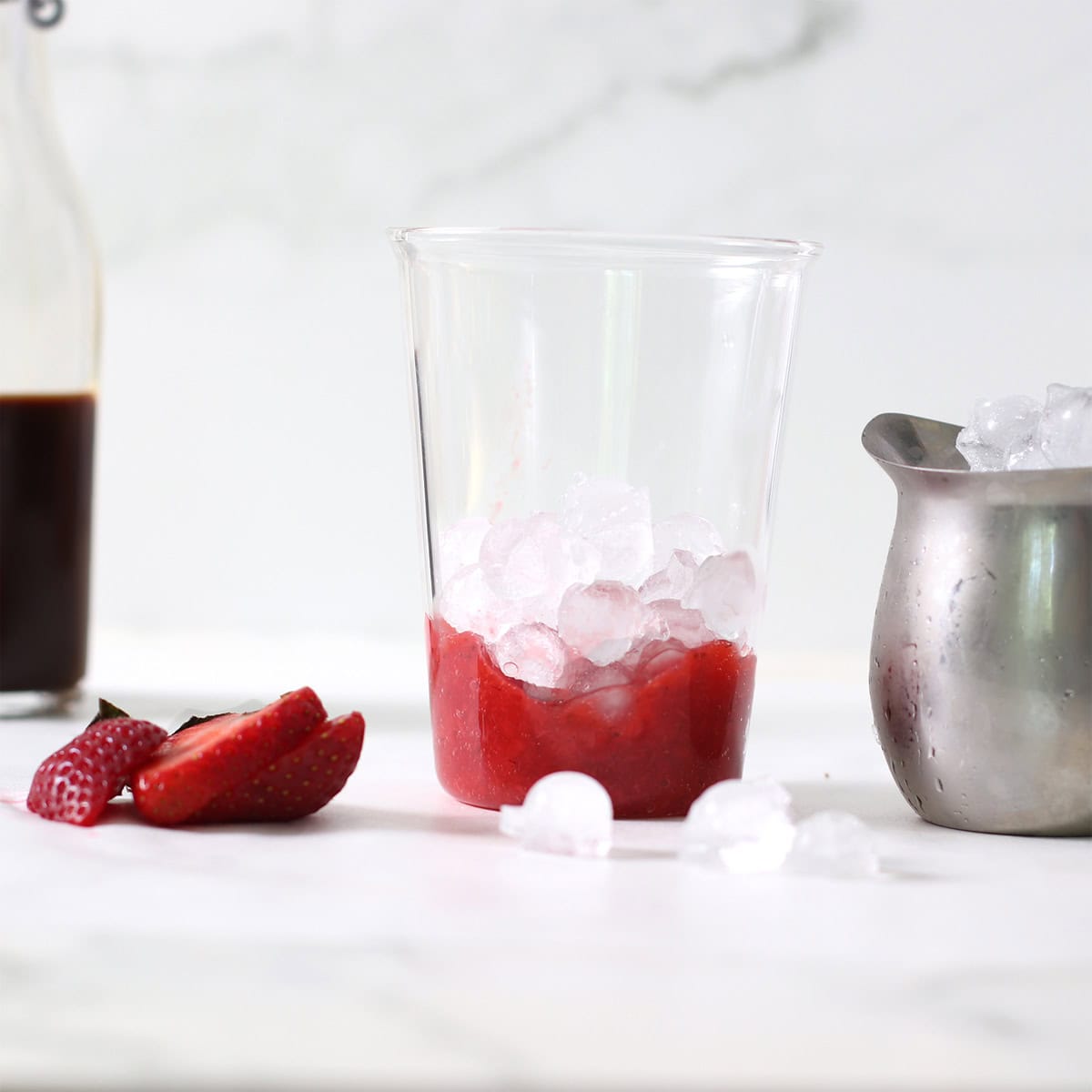 ice in strawberry latte.