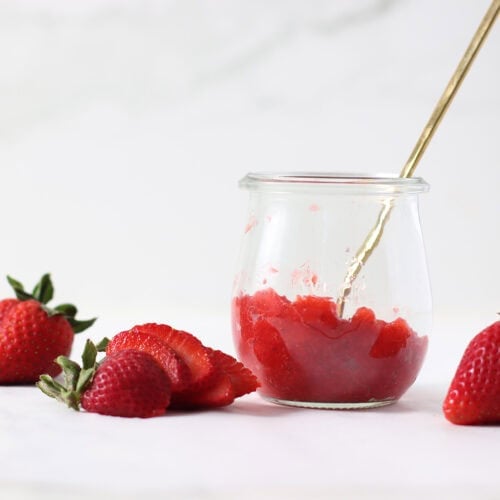 strawberry puree, or strawberry syrup made in a blender.