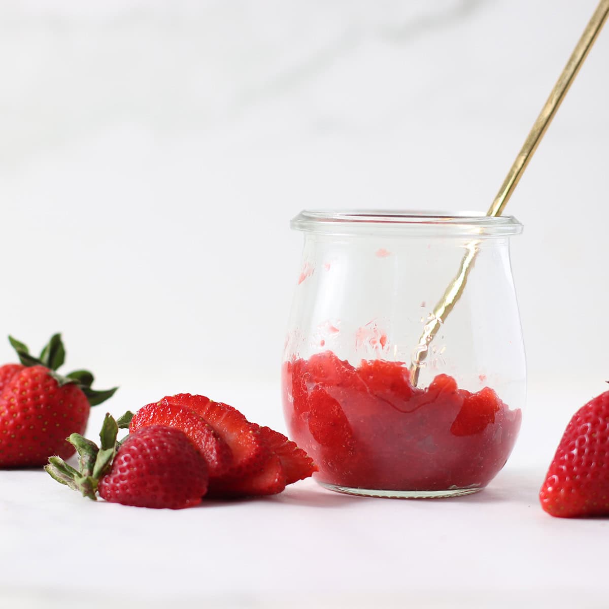strawberry puree, or strawberry syrup made in a blender.