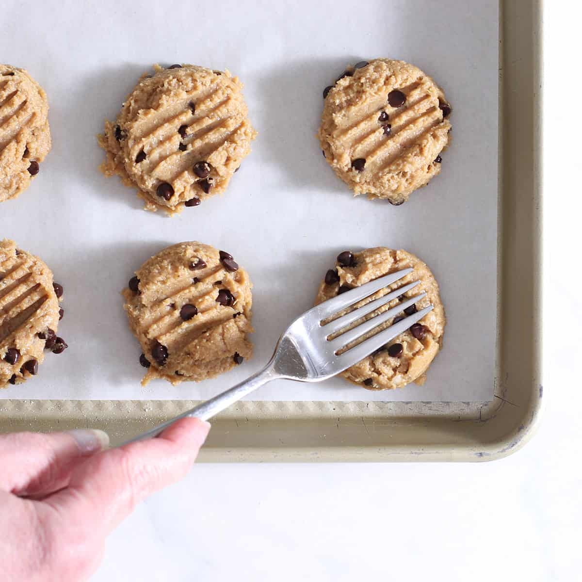 banana oatmeal cookies pressed with fork.
