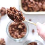 chocolate cookie granola in a jar.