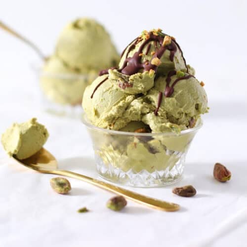 dairy free pistachio ice cream with dubai toppings.