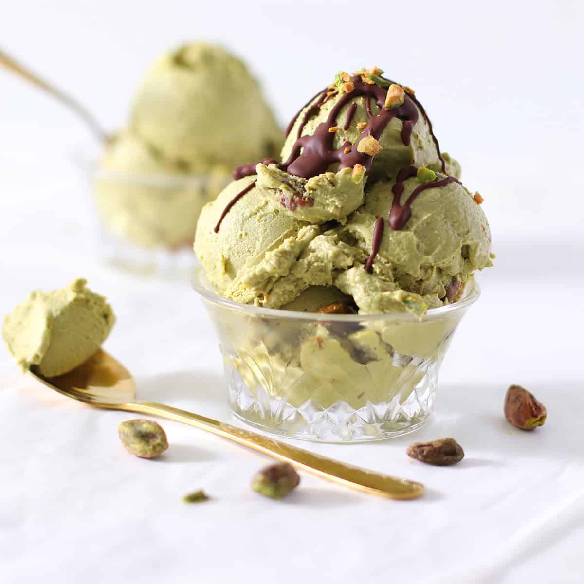 dairy free pistachio ice cream with dubai toppings.