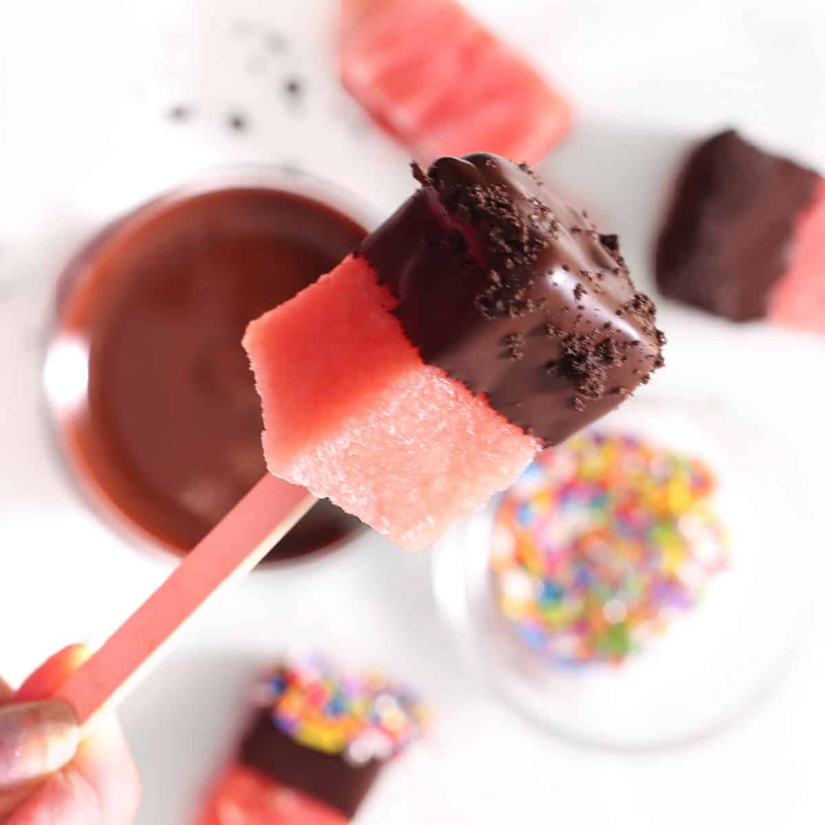 chocolate watermelon pops.