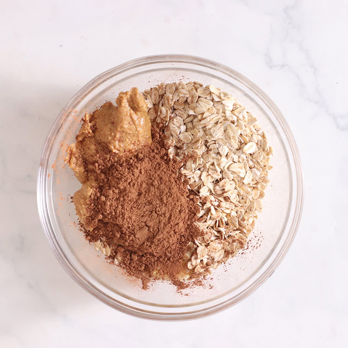 Chocolate oat brownie ball ingredients.