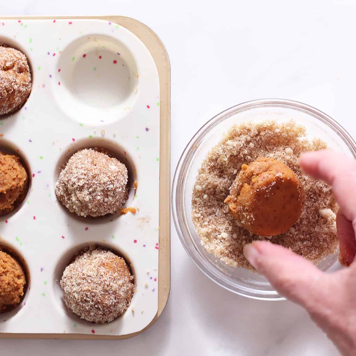 No Bake Pumpkin Coffee Cakes, mini, dip in cinnamon sugar.